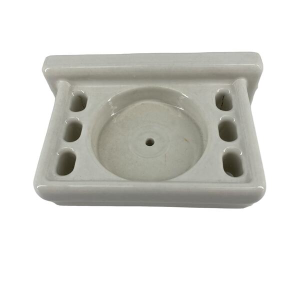 Vintage Ceramic 6-Slot Toothbrush and Cup Holder Wall Mount Antique Bath Reno - Picture 1 of 15